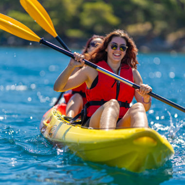 Closeup of girls sea kayaking in Split